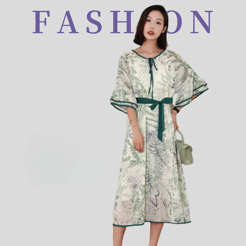 

Винтажные женские платья с принтом, новинка 2023, французская мода, о-образный вырез, короткие рукава, летняя одежда на шнуровке, элегантное платье в стиле ампир