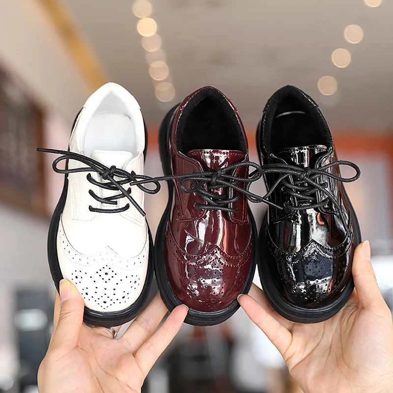 

Children's Casual Shoes for Boys Girls Kids Leather Flats PU Patent Leather Oxfords British Design Lace-up Snekaers for Formal