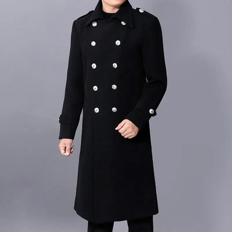 

Long dust coat Men Winter Warm Trench Woolen Cloth Coat Mens Double Breasted Slim Casual Jackets Solid Business Outwear