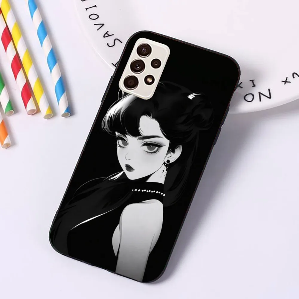 Черный белый чехол для мобильного телефона девочек Samsung A91 A81 A73 A72 A71 A30S A20 A12 A13 A52 A53