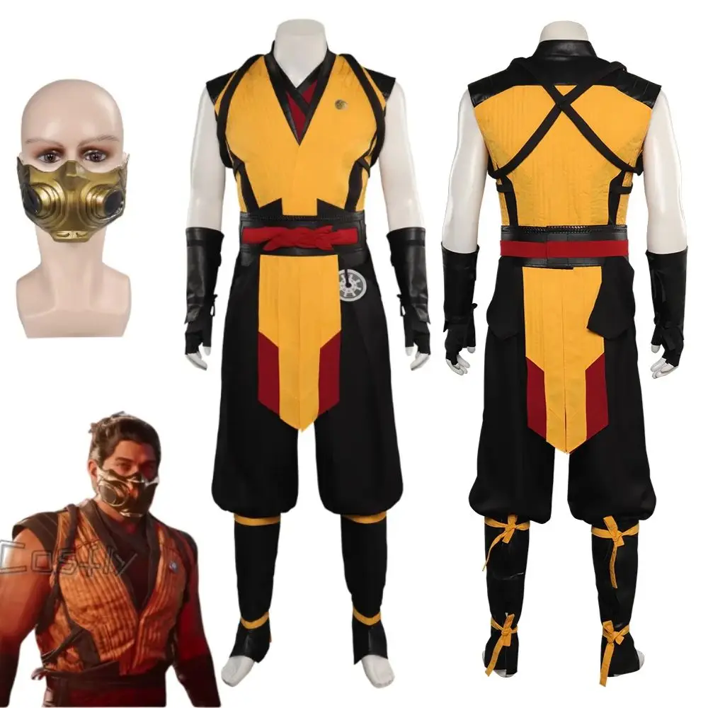 Фото Костюм для косплея Mortal Kombat Scorpion, мужские костюмы, фантастическая одежда для ролевых игр, костюм для Хэллоуина, карнавала, детской одежды №1
