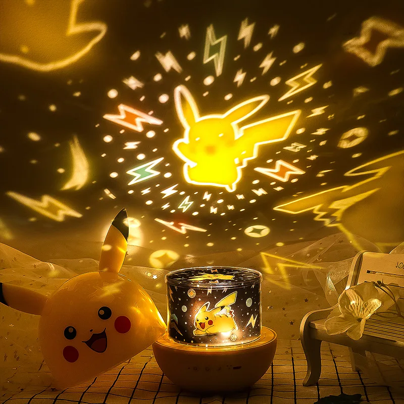

Pokemon Pikachu Rotating Lamp Music Box Six Kinds Of Projection Replaceable Atmosphere Night Light Remote Control Bedroom Gift