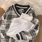 Женский свитшот в клетку в стиле преппи, осенне-зимний плотный трикотажный пуловер в рубчик с V-образным вырезом, толстовка с длинным рукавом, зимняя одежда для женщин