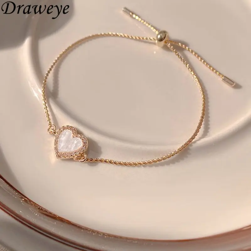 

Draweye Adjustable Bracelet for Women Heart Sweet Korean Style Vintage Shiny Pulseras Mujer Simple Summer Jewelry Elegant