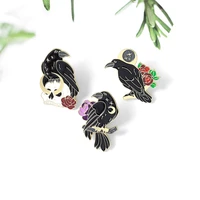 black bird brooch rose crow brooch paint enamel badge spot wholesale and retail lapel pins