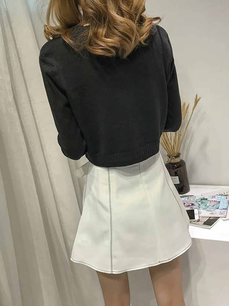 

Вязаный Укороченный кардиган, женский короткий свитер в Корейском стиле с длинным рукавом и V-образным вырезом, зеленый, синий