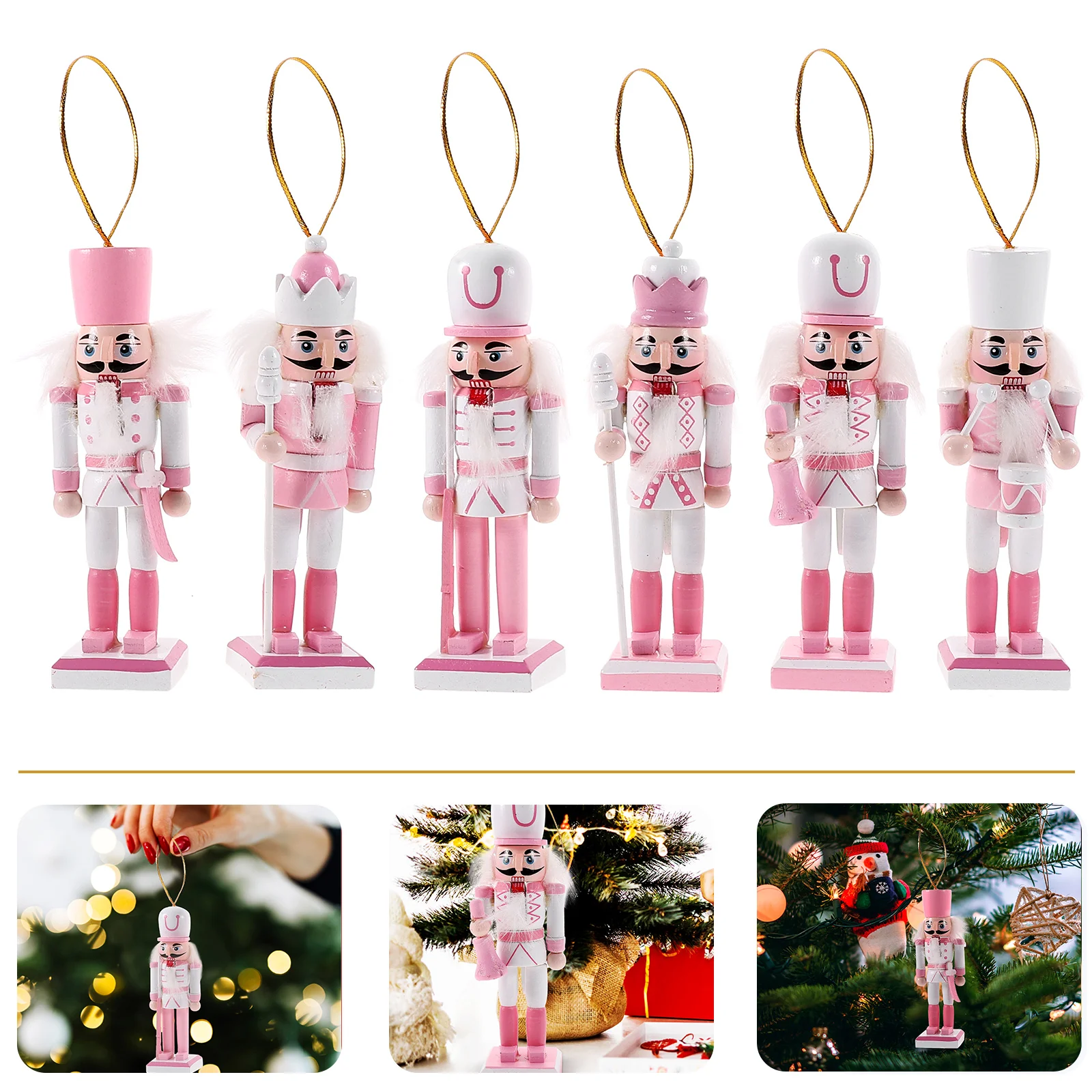 

4/5/6pcs 13cm Mini Nutcracker Soldier Puppet Doll Figurines Wooden Hanging Pendants Christmas New Year Decoration