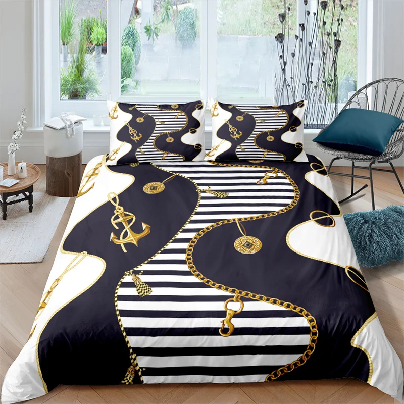 

Комплект постельного белья для взрослых, Роскошный домашний текстиль с 3d-золотым якорем, пододеяльник, наволочка, с принтом, размеры AU/EU/US, 1/2/3 шт.