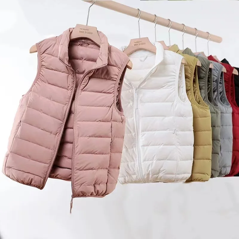 QAZIQILAND Womens Packable Ultra Lightweight 90% Duck Down Puffer Vest 2023 Autumn Winter New Woman Sleeveless Portable Jacket