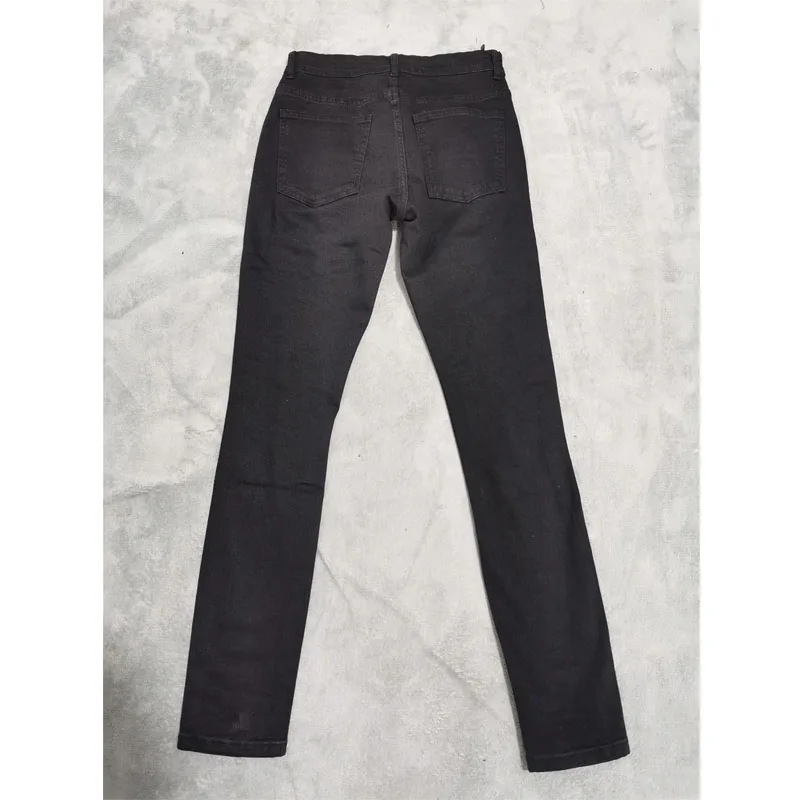 22ss Men JeansY2k Streetwear High Street Slim Fit Fashion Patch Ripped Black Clothing