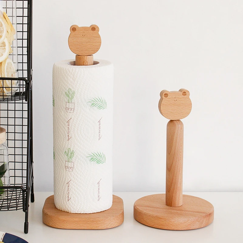 

Cartoon Animal Head Tissue Holder Japanese-Style Solid Wood Kitchen Toilet Roll Paper Storage Rack Simplicity Wood Kitchen Tool