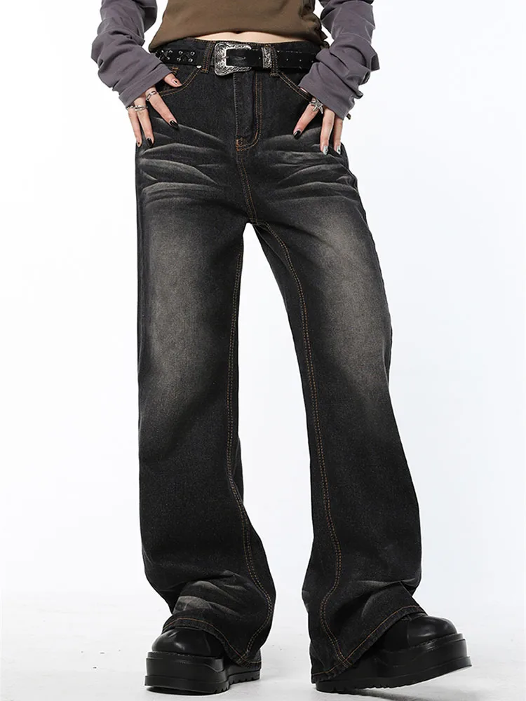 

Fall Winter American Style Black Jeans Woman Y2k Wide Leg Pants High Waist Jeans Fashion Vintage Streetwear Loose Denim Trousers