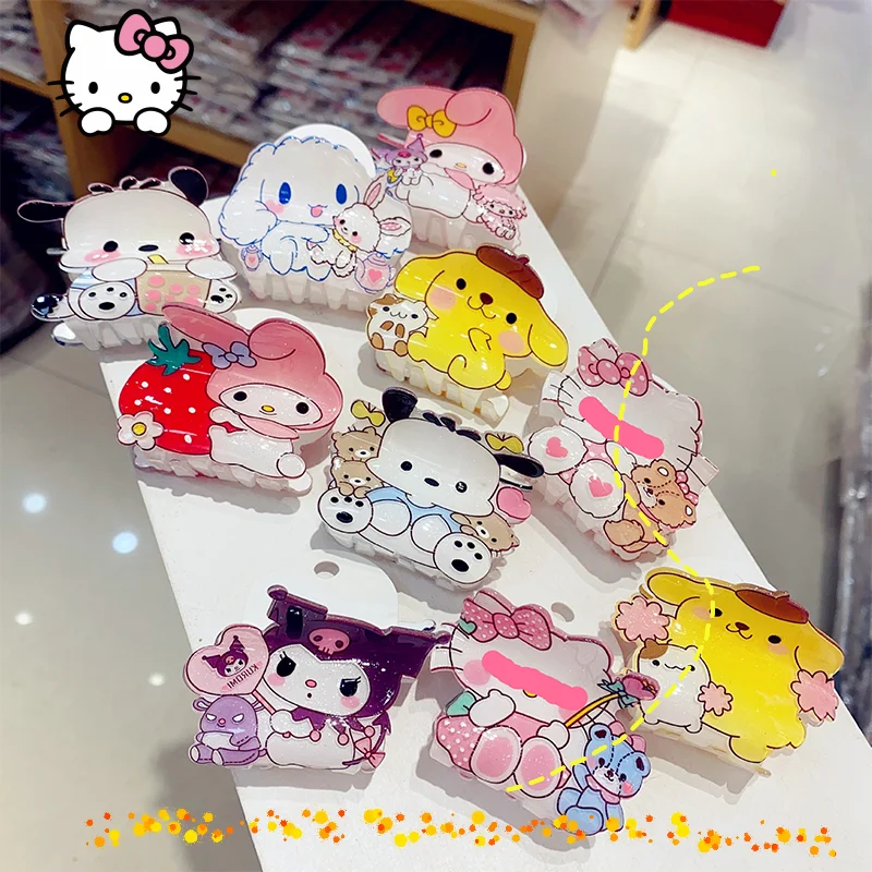 

12pcs Sanrios Grab Clip Cinnamoroll My Melody Cartoon Anime Acrylic Hair Claw Clips Model Y2k Headgear Accessories Girls Gift