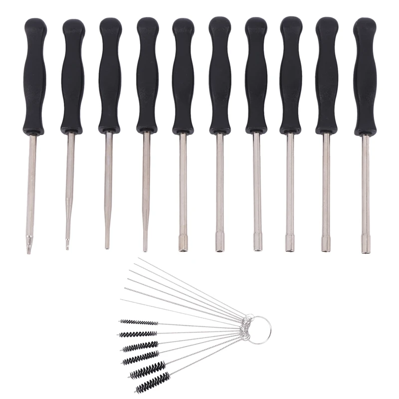 10 Pcs Tune Up Carburetor Adjusting Screwdriver Tool Kit With Carb Cleaning Needles Brushes For Walbro Zama Ryobi Stihl Echo
