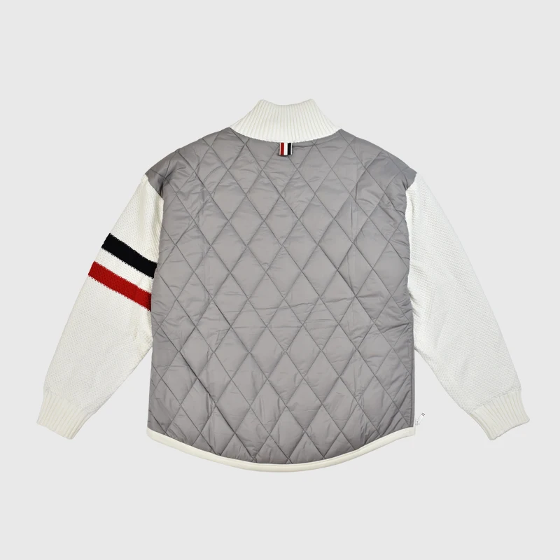 TB THOM Coats Winter Men's Jacket Classic Engineered RWB Stripe Knitted Sleeves Turtleneck Cotton-Padded Patchwork Pullovers