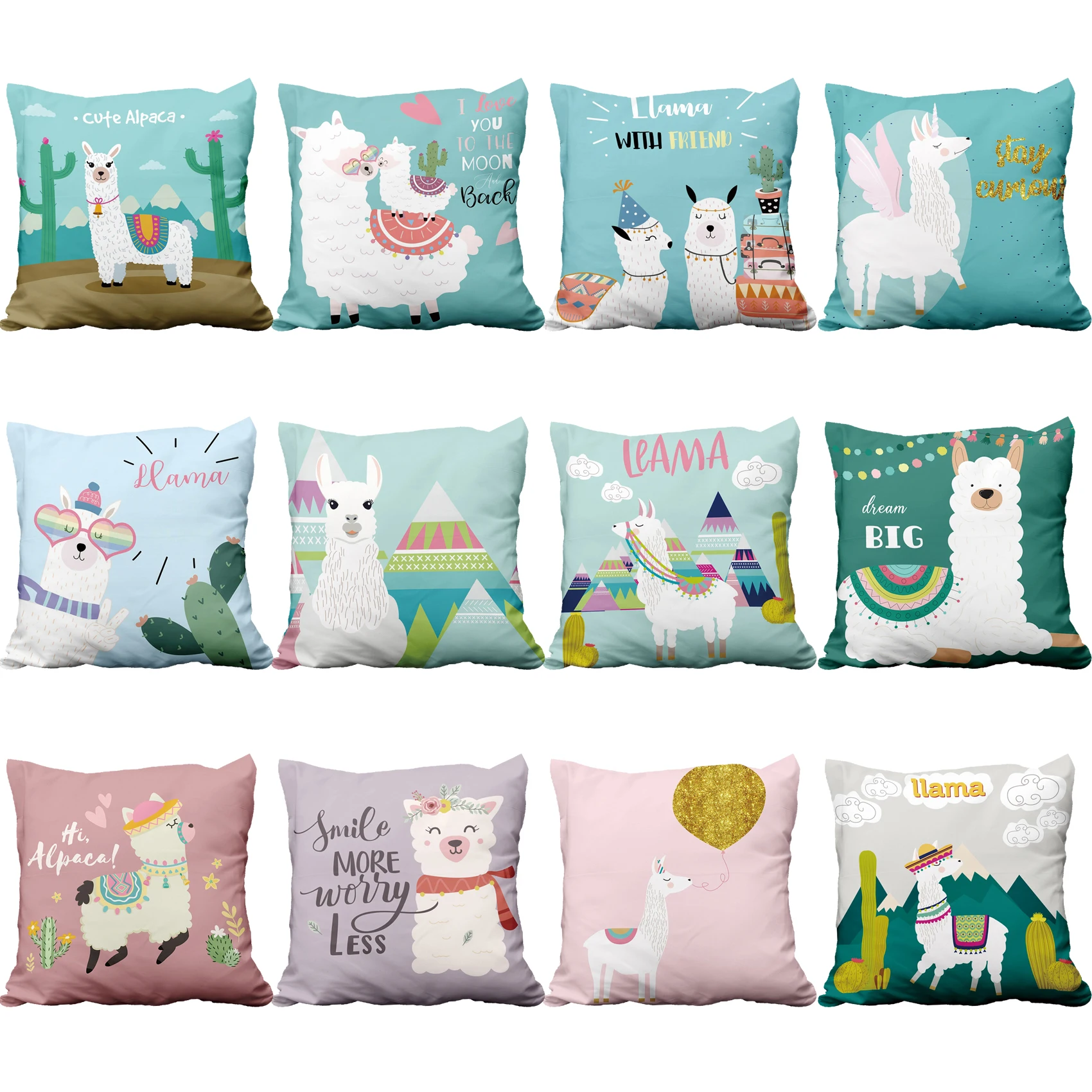 

Alpaca Throw Pillow Cover Cute Alpaca Cotton Linen Pillow Cases Square Standard Cushion Covers Sofa Bed Living Room Farmhouse