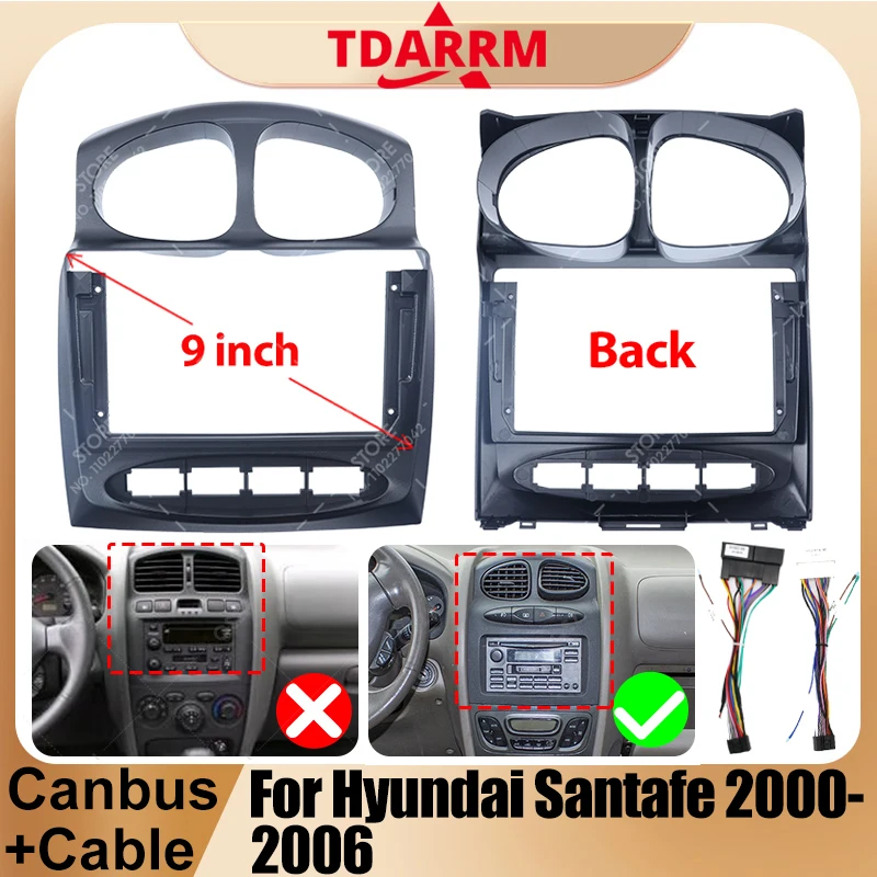 Фото Для Hyundai Santafe 2000-2006 9-дюймовый автомобильный радиоприемник android фасция мультимедийный компакт-диск mp5 видео Аудио стерео панель рамка жгут проводов. №1