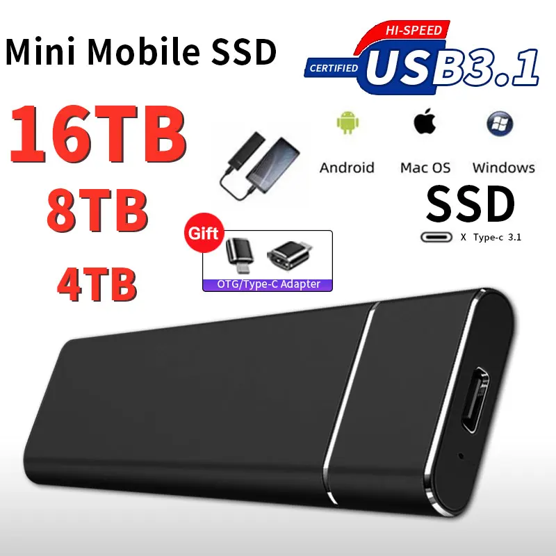 

Portable High-speed External 1TB Solid State Drive 500GB SSD Mobile Storage Device USB3.1 Hard Drive for Laptop Microcomputer