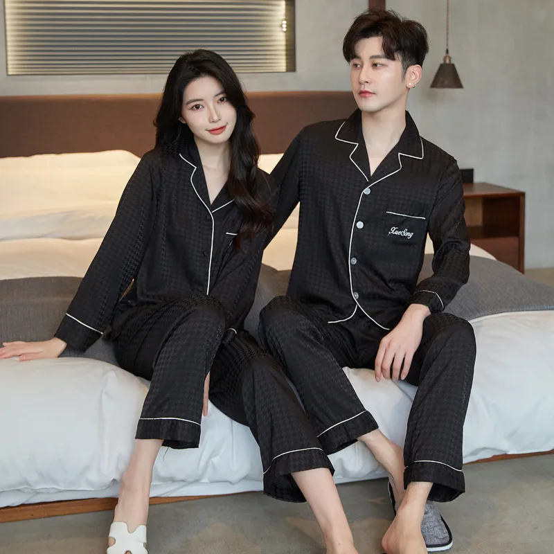 

The New 2022 Ice Silk Lovers Pajamas Chun xia, Thin Long Sleeve Cardigan Suit Household To Trill Live Big Yards Comfortable And