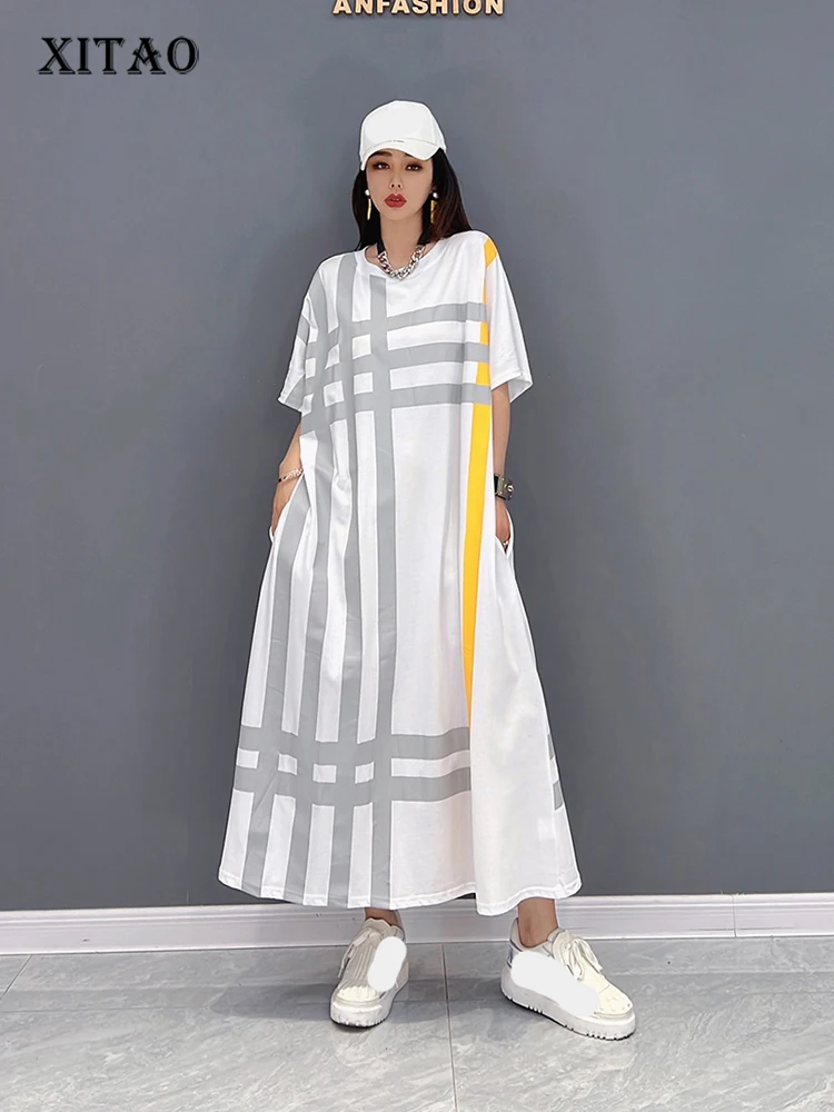

XITAO Casual Dress Loose Fashion Striped Short Irregular Contrast Color Women 2022 Summer New Simplicity Dress WMD6149
