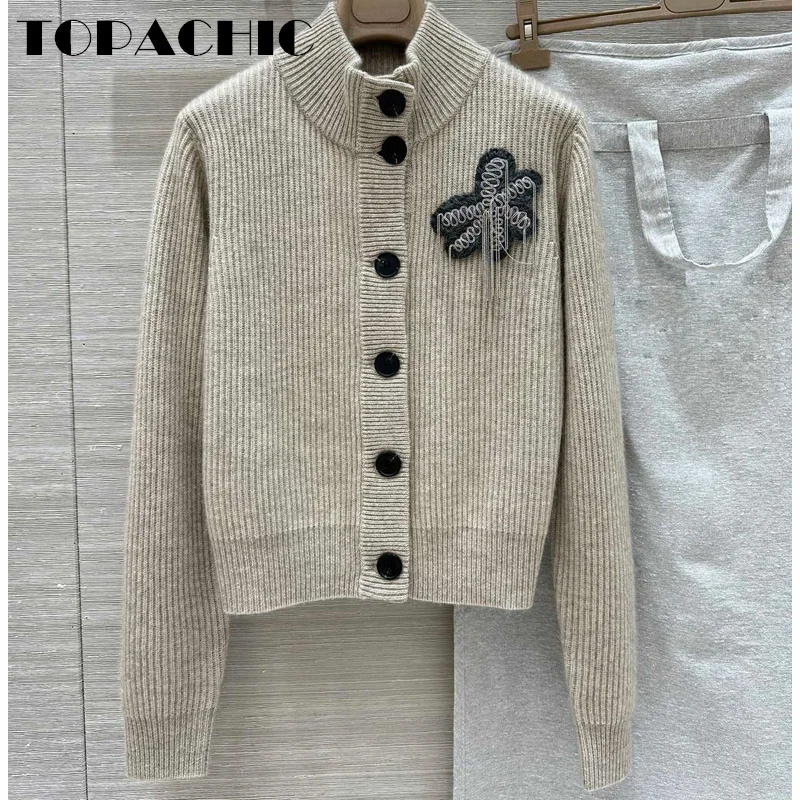 7 25 TOPACHIC-Женский кашемировый вязаный кардиган с кисточками и цветочным декором