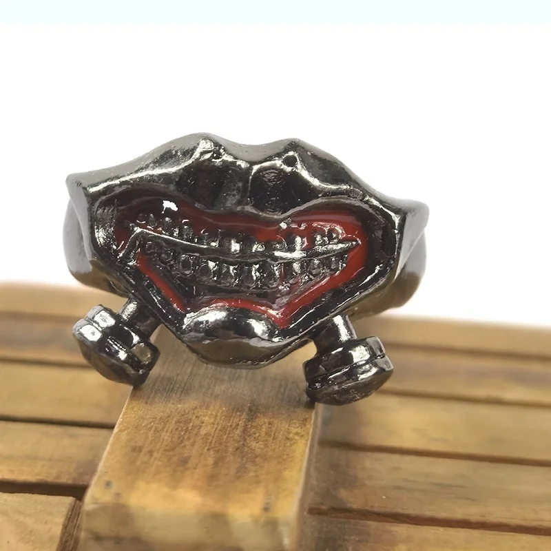 

1 Pcs Cartoon Anime Tokyo Ghoul Cosplay Rings Ken Kaneki Mask Metal Finger Rings Rope Chain Necklace for Men Women Gifts Toys