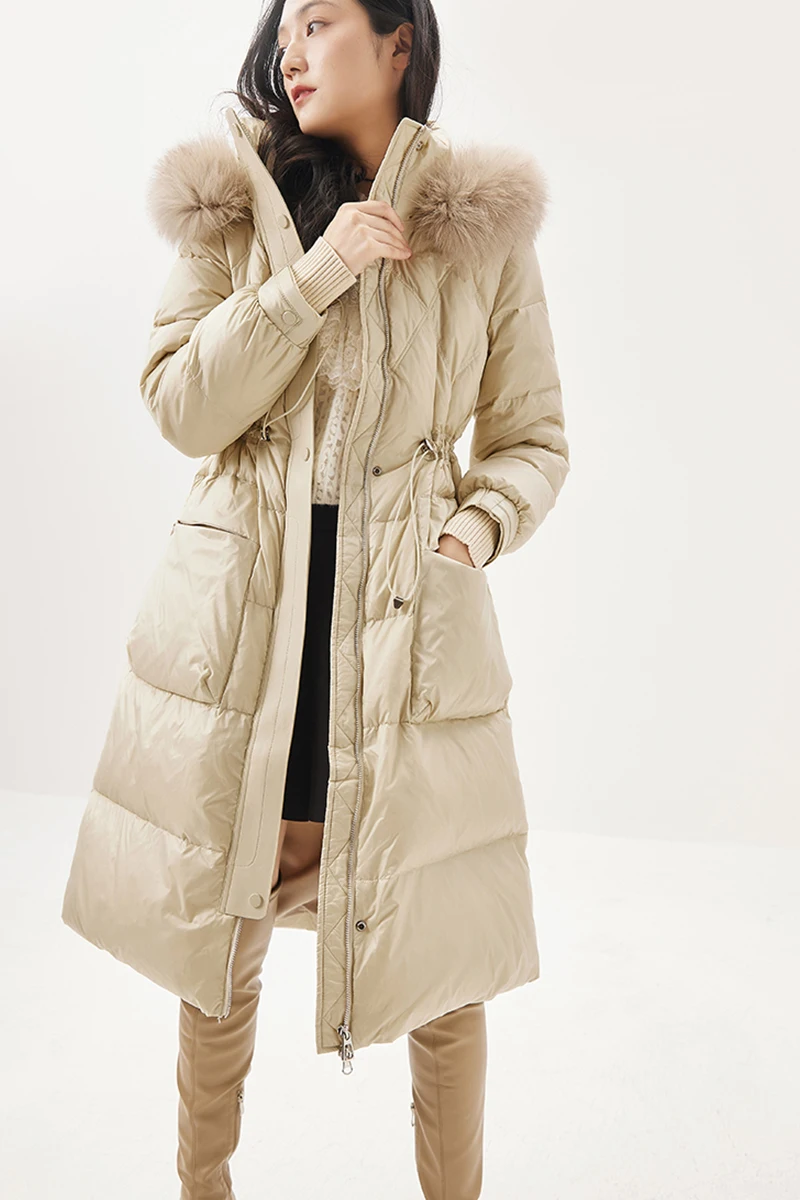 High-quality Down Jacket Women  90%  White Duck Down  Autumn/Winter  Office Lady  Slim  Zipper Fox Fur Collar Detachable
