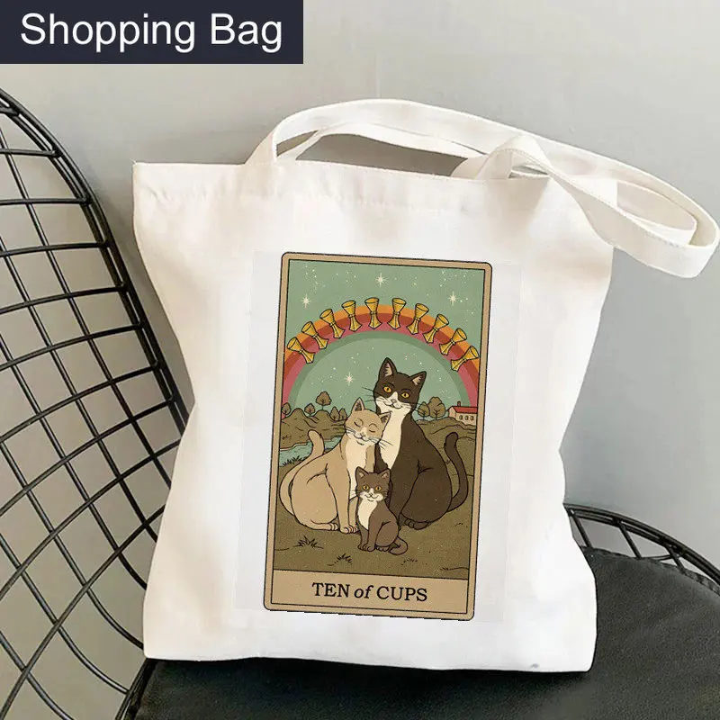 

Women Shopper Bag Aries Cat Tarot Printed Kawaii Bag Harajuku Shopping Canvas Shopper Bag Girl Handbag Tote Shoulder Lady Bag