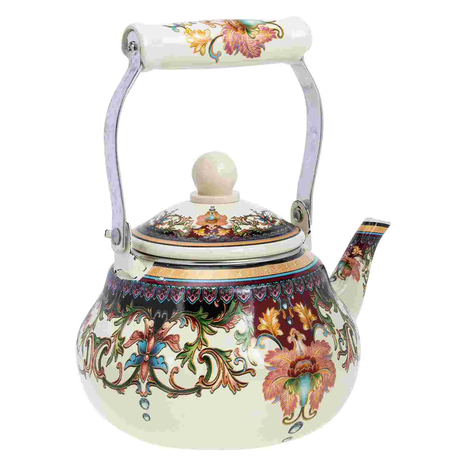 

Teapot Tea Pot Enamel Kettle Coffee Boiling Stovetop Maker Kitchen Can Watering Kids Steel Household Thickened Water Floral Cup