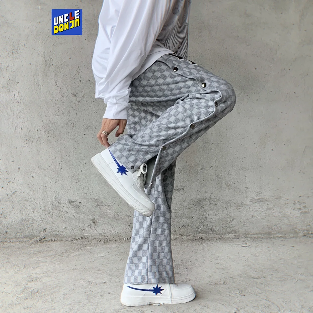 UNCLEDONJM Side-breasted design plaid punk pants joggers men street wear hip hop High Street mens sweatpants | Мужская одежда