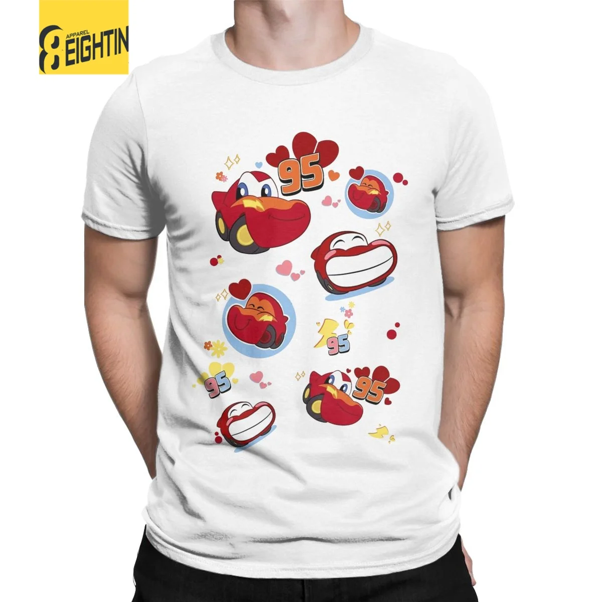 Мужские футболки Chibi Lightning Mcqueen с машинками мультяшная хлопковая одежда