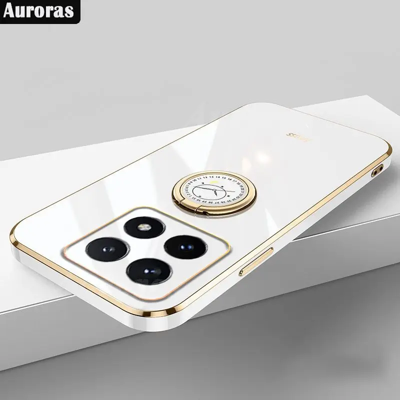 Чехол с квадратным кольцом-держателем для Xiaomi 14T Pro Мягкий Роскошный силиконовый