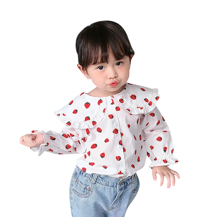 Spring New Korean Children's Clothing Girls Long Sleeve Top Casual Strawberry Shirt