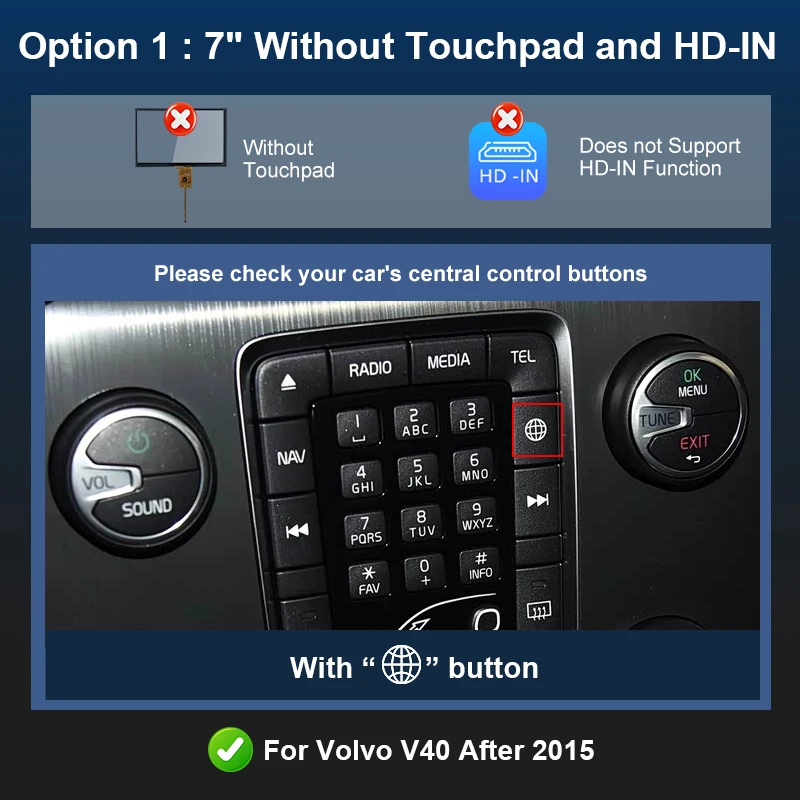 Беспроводной CarPlay для Volvo V40 2015-2019 7-дюймовый экран Android Auto Интерфейс Mirror Link AirPlay Car Play Поддержка камеры заднего вида
