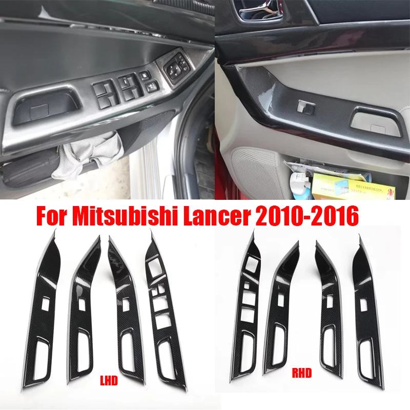 

Подлокотник для дверей Mitsubishi Lancer 2010-2016 из АБС карбонового волокна, 4 двери, окна, стекла, кнопки подъема, переключатель панели, крышка, автомобильные аксессуары