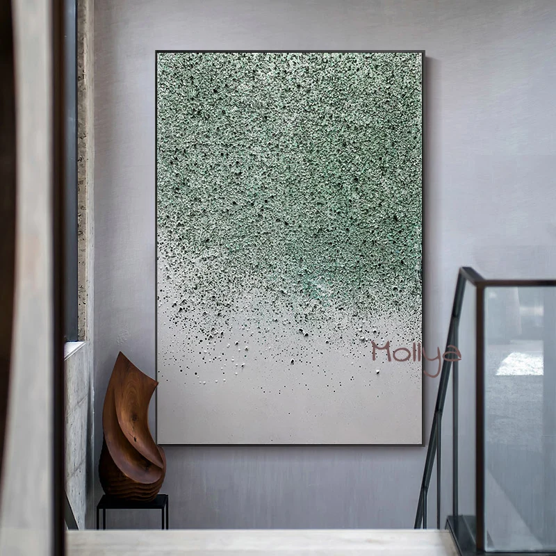 

Pure Handmade Modern Abstract Green White Texture Oil Painting Large Wall Art Poster For Living Room Home Porch Decor Frameless