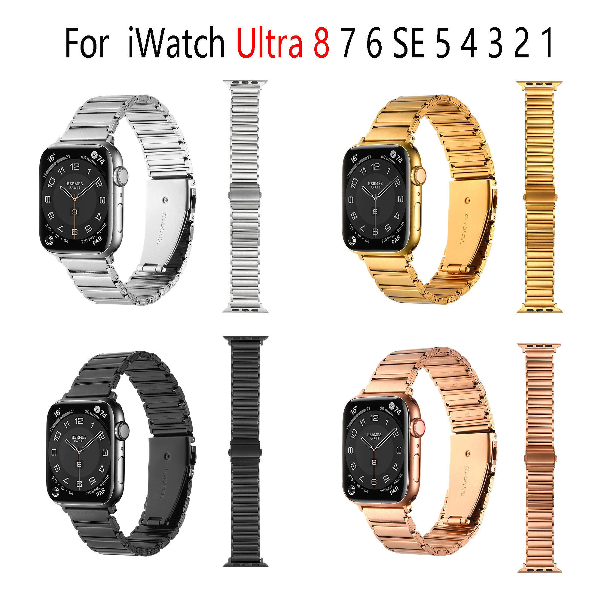 

Metal Strap For Apple watch band 44mm 40mm 42mm 38mm 49mm stainless steel bracelet iWatch Series 7 6 se ultra 8 41mm 45mm correa