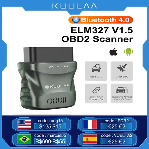 Автомобильный диагностический сканер KUULAA ELM327 V1.5 OBD2, Bluetooth 4,0, OBD 2, для IOS, Android, ПК, сканер ELM 327, устройство чтения OBDII