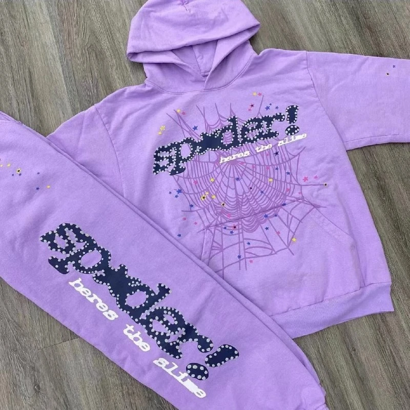 

Purple 555555 2023ss Pullover Men Women Young Thug Spider Web Star Letter Hoodies