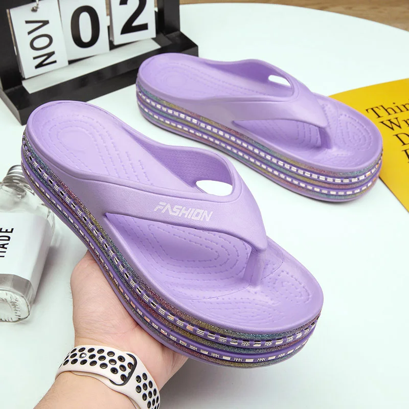 Muffin Thick-Soled Beach Shoes 2022 Summer Casual Fashion Women's Shoes Clip-On Slippers Women's Non-Slip Outer Wear Flip-Flops