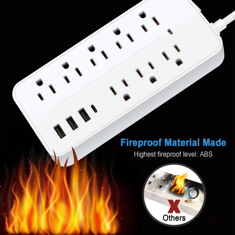 

USB Power Strip Surge Protector Wall Outlet with 3.9ft Long Extension Cord, 8 Outlets 3 USB Ports for Home Office Travel H8WD