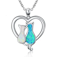 opal luxury filled cat couple pendant necklace heart dangle jewelry for friends mom girlfriend