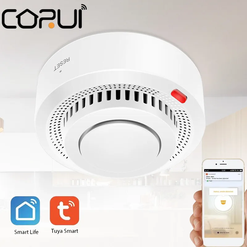 

Смарт-датчик дыма CORUI с Wi-Fi, датчик обнаружения дыма, дистанционное управление через приложение