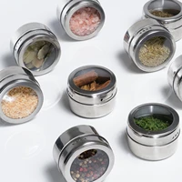 magnetic spice jar stainless steel seasoning pot set household condiment bottle magnetic tank rack with stickers kitchen tools
