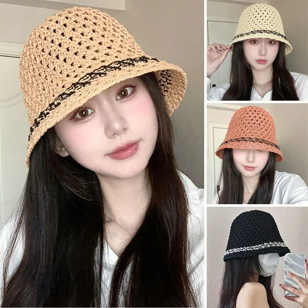 

Women Portable Sun Hat Breathable Bucket Hat Beach Cap Panama Cap Straw Hat