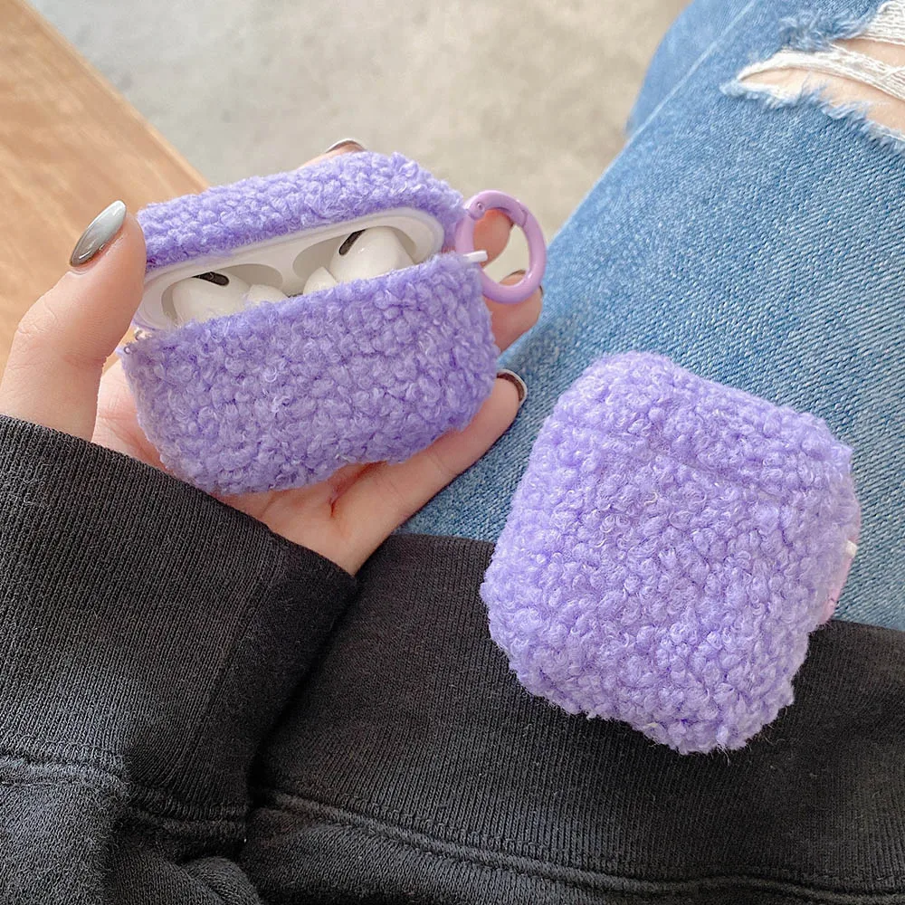 

Winter Purple Plush Earphone Case for Apple AirPods 3 2 Pro Cute Case for Air Pods 3 Soft TPU Shockproof Cover with Hook