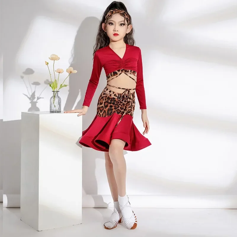 Лоскутное платье для латинских танцев из 4 предметов с леопардовым принтом