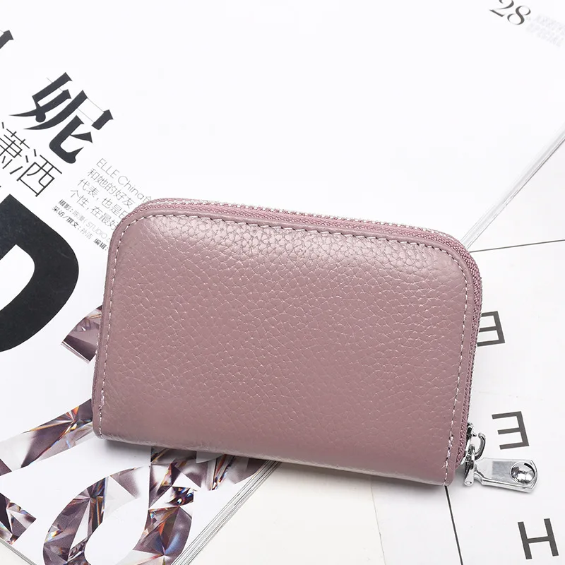 

Lychee Pattern Women Men's Wallet Genuine Leather ID Credit Card Holder RFID Anti-theft Zipper Pocket Men Bag