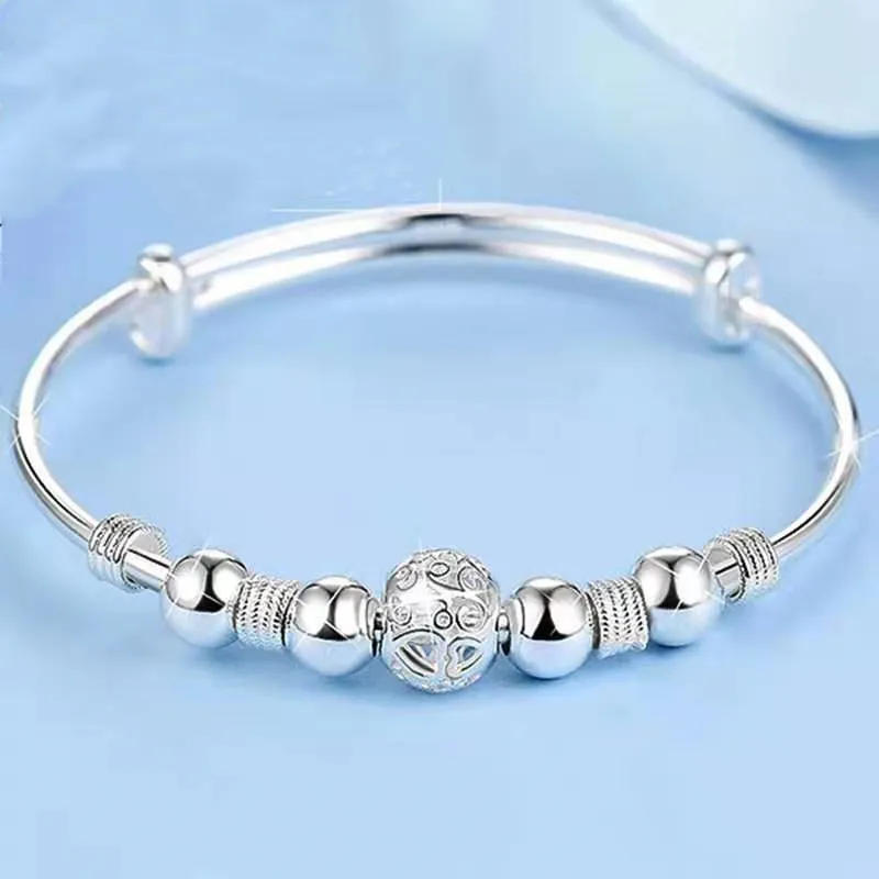 

Popular Brands 925 Sterling Silver Charm Lucky Beads Bangles For Women Bracelets Fashion Party Wedding Engagement Jewelry