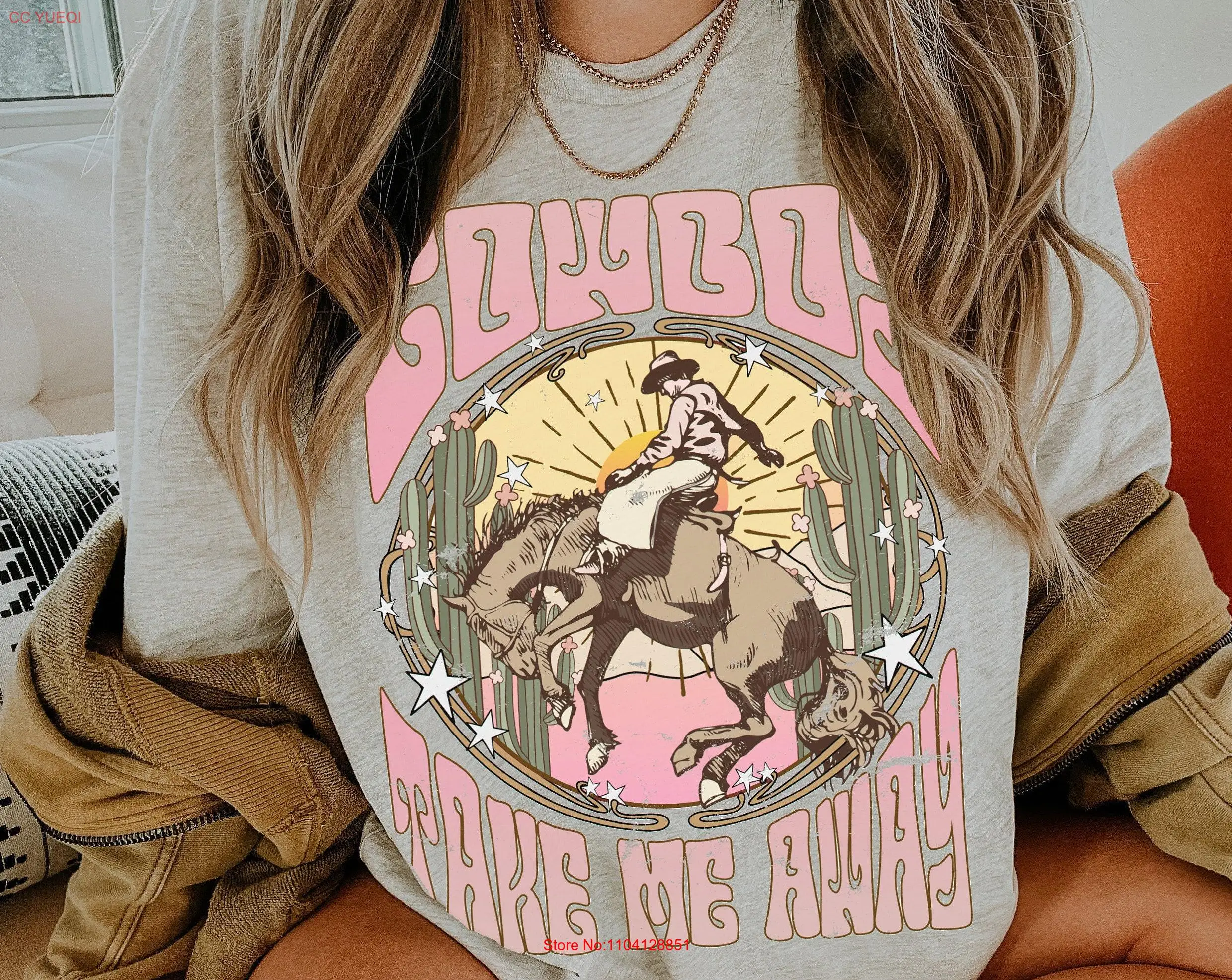 Футболка Cowboy Take Me Away Country Western Boho Wild West Long Live Cowgirls с длинными или короткими рукавами